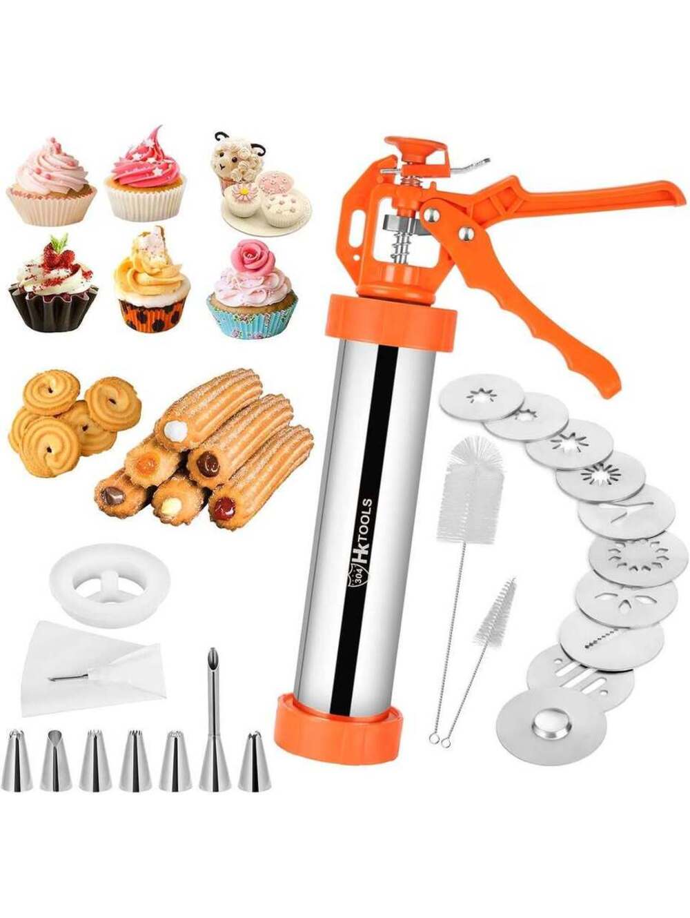 HK Churro Maker Machine, Cookie Maker Machine, Stainless Steel Churros Gun Kit